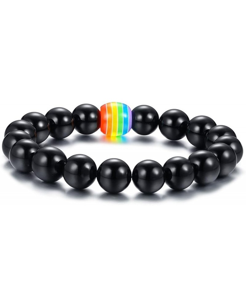 LGBT Pride Rainbow Bracelet Lava Rock/Tiger Eye Stone Bead Bracelets For Gay Lesibian Black Matte Agate $7.00 Bracelets