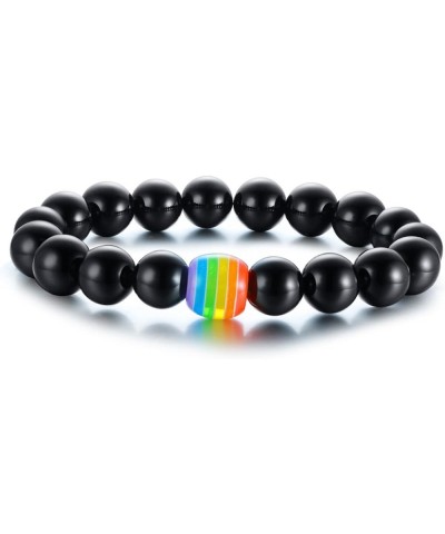 LGBT Pride Rainbow Bracelet Lava Rock/Tiger Eye Stone Bead Bracelets For Gay Lesibian Black Matte Agate $7.00 Bracelets