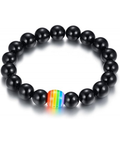 LGBT Pride Rainbow Bracelet Lava Rock/Tiger Eye Stone Bead Bracelets For Gay Lesibian Black Matte Agate $7.00 Bracelets