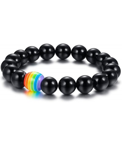 LGBT Pride Rainbow Bracelet Lava Rock/Tiger Eye Stone Bead Bracelets For Gay Lesibian Black Matte Agate $7.00 Bracelets