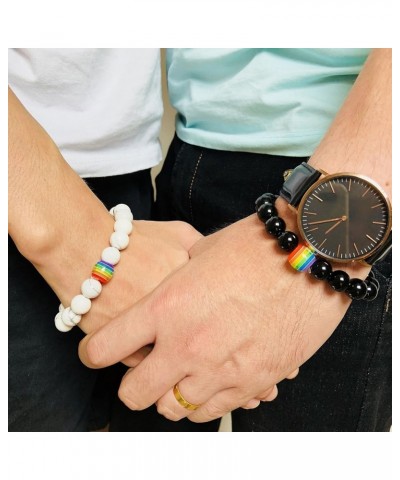 LGBT Pride Rainbow Bracelet Lava Rock/Tiger Eye Stone Bead Bracelets For Gay Lesibian Black Matte Agate $7.00 Bracelets