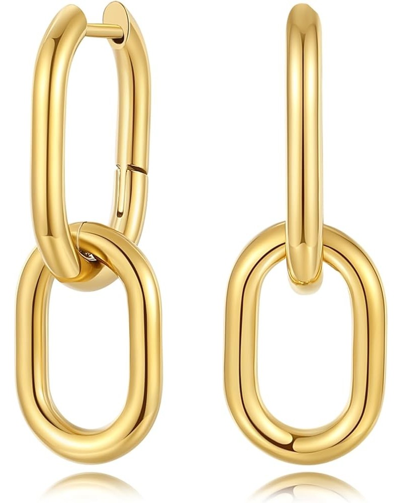 Gold Paperclip Hoop Earrings for Women Chunky Convertible Link Earrings Dangle Trendy Square Hoop Earrings Geometric Rectangl...