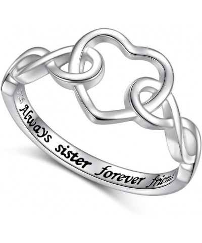 Sisters Rings, 925 Sterling Silver Always My Sister Forever My Friend Infinity Heart Sister Love Knot Ring Gift for Women Gir...