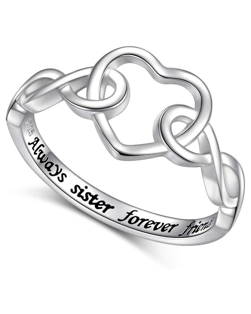 Sisters Rings, 925 Sterling Silver Always My Sister Forever My Friend Infinity Heart Sister Love Knot Ring Gift for Women Gir...