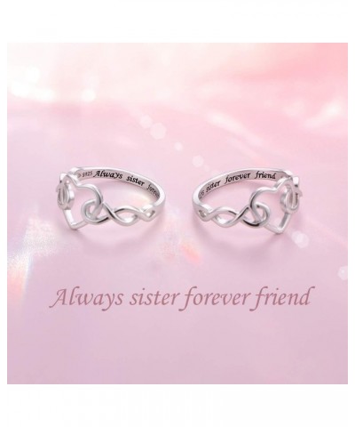 Sisters Rings, 925 Sterling Silver Always My Sister Forever My Friend Infinity Heart Sister Love Knot Ring Gift for Women Gir...