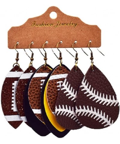 3 Pairs Lightweight Sporty Style Leather Football Drop Dangle Earrings Hook Glitter Soccer Rugby Basketball Baseball Layered ...