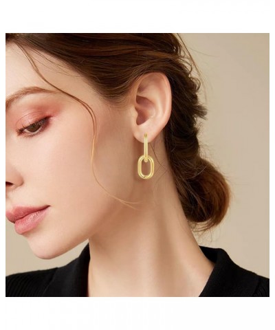 Gold Paperclip Hoop Earrings for Women Chunky Convertible Link Earrings Dangle Trendy Square Hoop Earrings Geometric Rectangl...