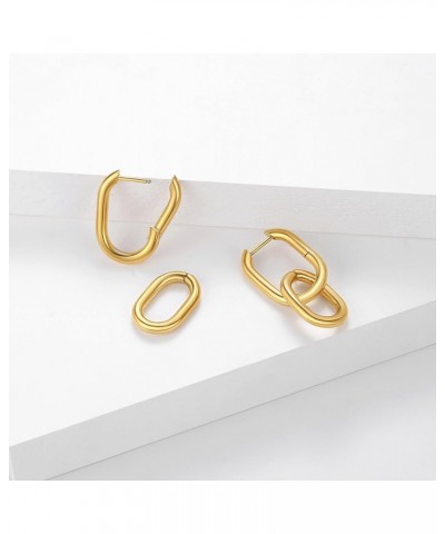 Gold Paperclip Hoop Earrings for Women Chunky Convertible Link Earrings Dangle Trendy Square Hoop Earrings Geometric Rectangl...