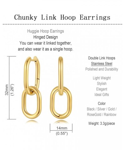 Gold Paperclip Hoop Earrings for Women Chunky Convertible Link Earrings Dangle Trendy Square Hoop Earrings Geometric Rectangl...