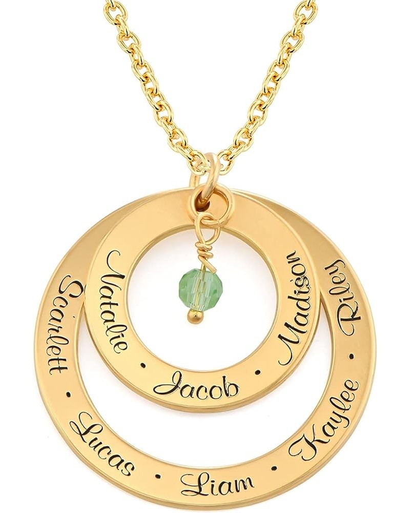 MYKA - Personalized 2 Rings Birthstone Necklace with Custom Names - 0.925 Sterling Silver, 18K Gold & Rose Gold Plating, Verm...