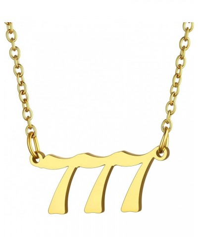 Angel Number Necklace for Women Men, Stainless Steel Old English Lucky Numbers Choker Chains, 16+2 inches 777 - Gold $9.40 Ne...