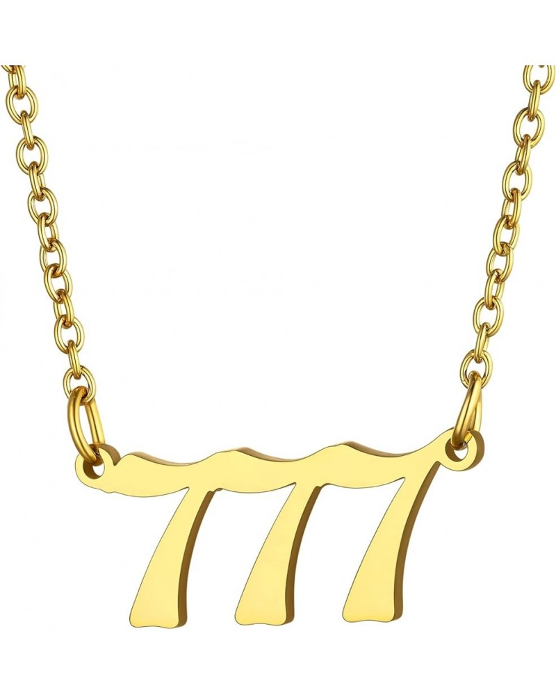 Angel Number Necklace for Women Men, Stainless Steel Old English Lucky Numbers Choker Chains, 16+2 inches 777 - Gold $9.40 Ne...