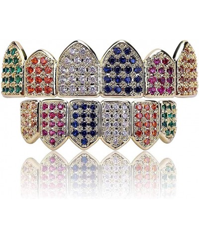 18K Gold Plated Macro Pave CZ Iced-Out Grillz with Molding Bars Included Rainbow set $13.16 Body Jewelry