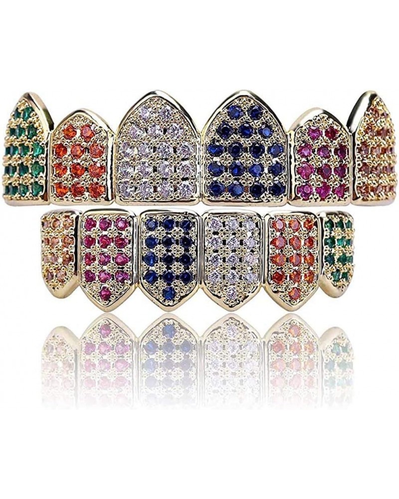 18K Gold Plated Macro Pave CZ Iced-Out Grillz with Molding Bars Included Rainbow set $13.16 Body Jewelry