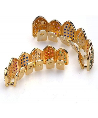 18K Gold Plated Macro Pave CZ Iced-Out Grillz with Molding Bars Included Rainbow set $13.16 Body Jewelry