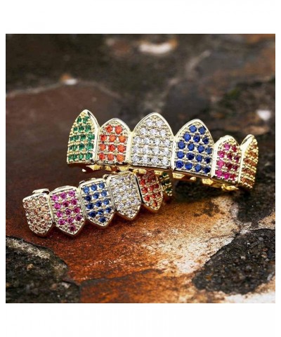 18K Gold Plated Macro Pave CZ Iced-Out Grillz with Molding Bars Included Rainbow set $13.16 Body Jewelry