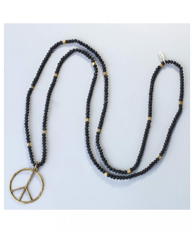 Classic Peace Sign Necklace Love Hippie Pendant Frosted Crystal Beaded Necklace for Women (Grey White) Matte Black $10.82 Nec...