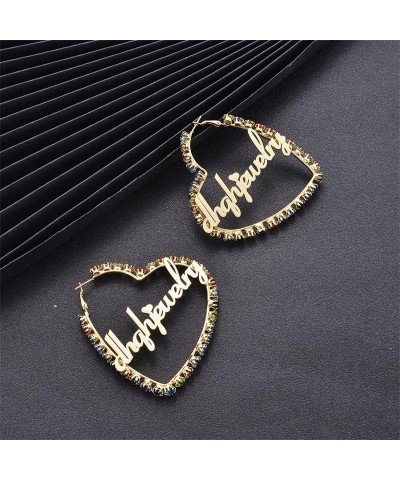 Custom Name Earrings Personalized Bamboo Hoop Earrings 18K Gold Plated Customize Earrings for Women Girls Hip-Hop Fashion Jew...