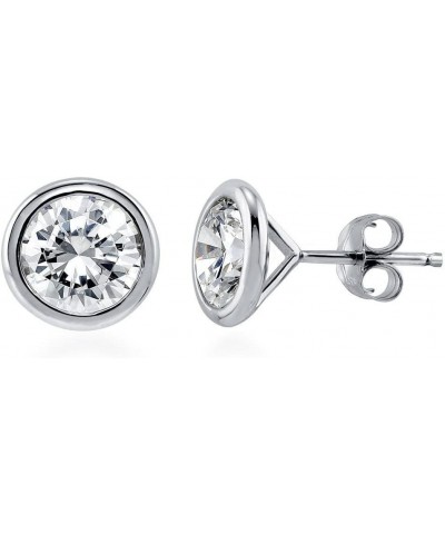 Sterling Silver Solitaire Bezel Set Round Cubic Zirconia CZ Anniversary Stud Earrings for Unisex, Rhodium Plated 6mm $17.20 E...