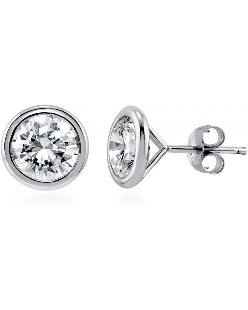 Sterling Silver Solitaire Bezel Set Round Cubic Zirconia CZ Anniversary Stud Earrings for Unisex, Rhodium Plated 6mm $17.20 E...