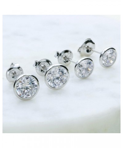 Sterling Silver Solitaire Bezel Set Round Cubic Zirconia CZ Anniversary Stud Earrings for Unisex, Rhodium Plated 6mm $17.20 E...