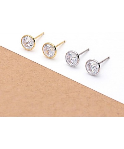 Sterling Silver Solitaire Bezel Set Round Cubic Zirconia CZ Anniversary Stud Earrings for Unisex, Rhodium Plated 6mm $17.20 E...