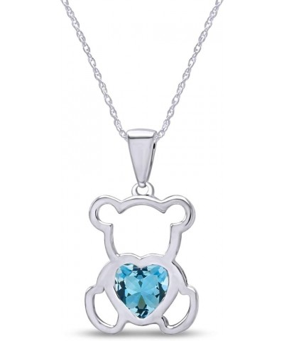 14K Gold Over Sterling Silver Cute Teddy Bear Love Heart Pendant Necklace Gift For Her white-gold-plated-silver : Aquamarine ...