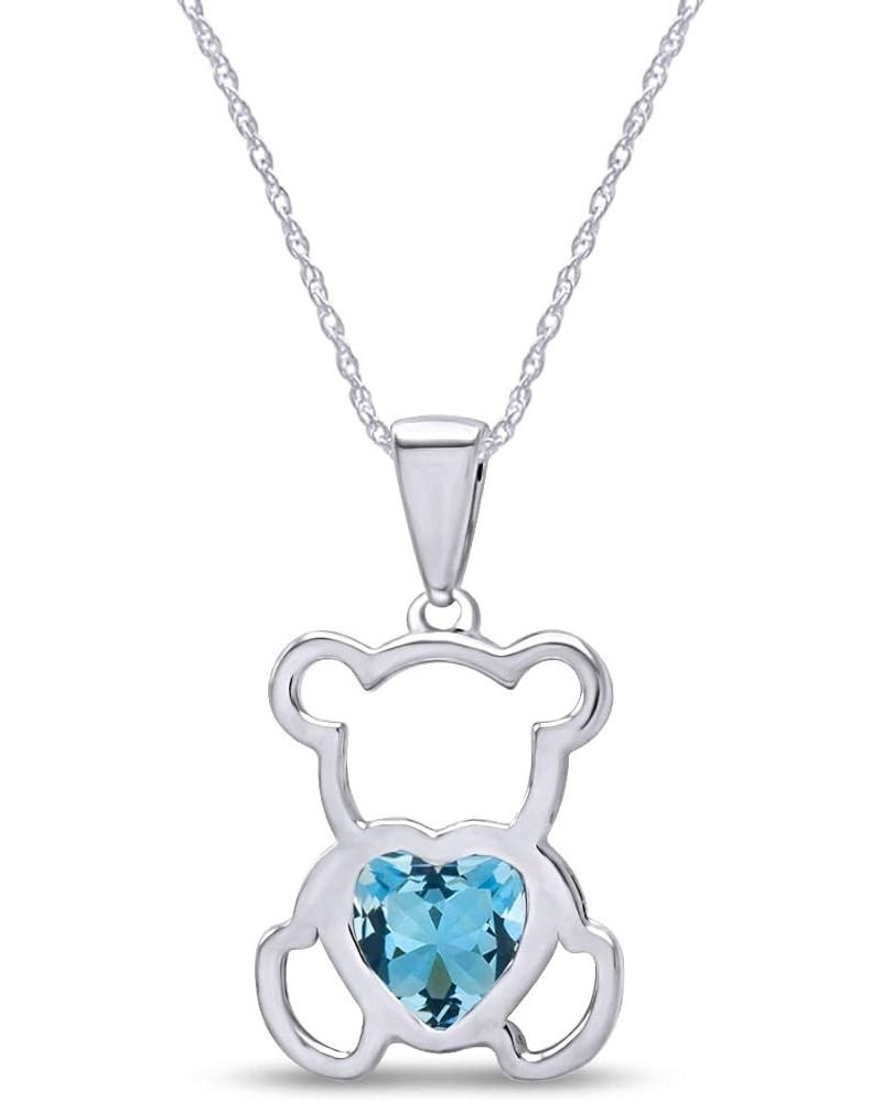 14K Gold Over Sterling Silver Cute Teddy Bear Love Heart Pendant Necklace Gift For Her white-gold-plated-silver : Aquamarine ...