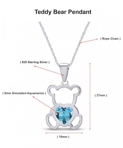 14K Gold Over Sterling Silver Cute Teddy Bear Love Heart Pendant Necklace Gift For Her white-gold-plated-silver : Aquamarine ...