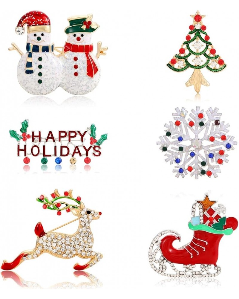 9 Pieces Christmas Brooch Pin Set for Women Christmas Pins Christmas Brooch Snowman Boots Reindeer Bow Gift Box Xmas Tree Car...