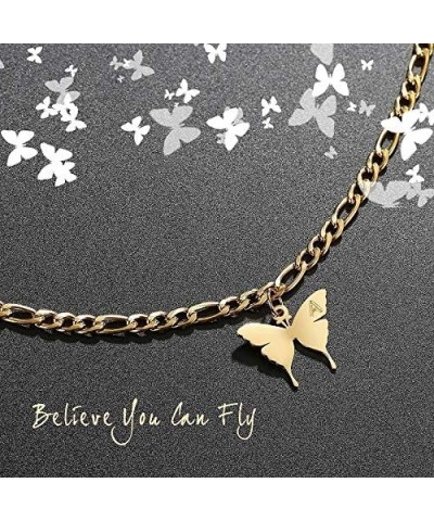 Ankle Bracelets for Women - Initial Butterfly Anklet for Women Stainless Steel Figaro Chain Summer Beach Waterproof Foot Jewe...