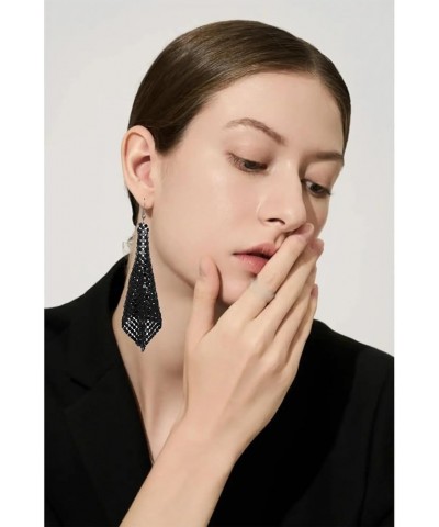 Trendy Colorful Sequin Metal Mesh Grid Sequins Tassel Long Drop Dangle Earrings for Women black $7.40 Earrings