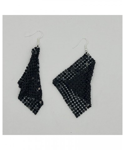 Trendy Colorful Sequin Metal Mesh Grid Sequins Tassel Long Drop Dangle Earrings for Women black $7.40 Earrings