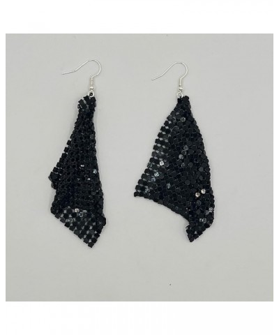 Trendy Colorful Sequin Metal Mesh Grid Sequins Tassel Long Drop Dangle Earrings for Women black $7.40 Earrings