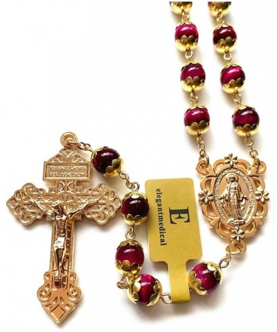 HANDMADE Tiger Eye Prayer Beads Catholic Rosary Necklace Gift Box Italy Crucifix Gold red $32.44 Necklaces