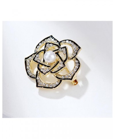 Elegant Camellia Brooch Pin Crystal Flower Bouquet Brooch Lapel Pins Corsage Cardigan Sweater Coat Pin Cloth Dress Accessorie...