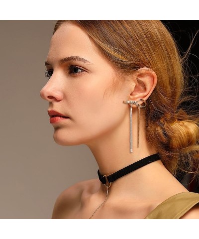 Trendy Jewelry Long Tassel Bow Earrings for Women Dangle Drop Earrings Bow Knot sliverL $5.93 Earrings