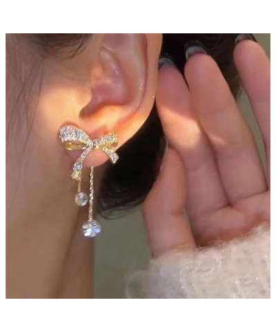 Bow Earrings for Women Pearl Bow Earrings Sparkle Rhinestone Earrings Crystal Bow Tassel Earrings for Teen Girls J:Gold Bow E...