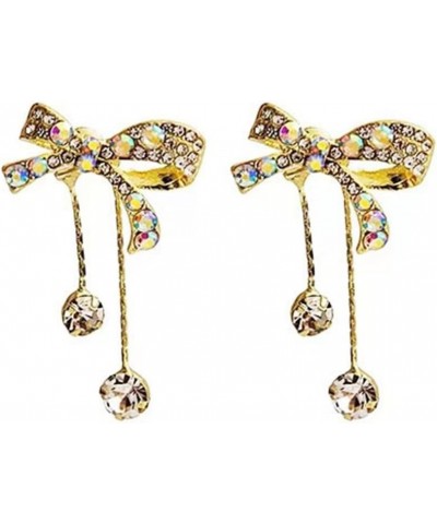 Bow Earrings for Women Pearl Bow Earrings Sparkle Rhinestone Earrings Crystal Bow Tassel Earrings for Teen Girls J:Gold Bow E...