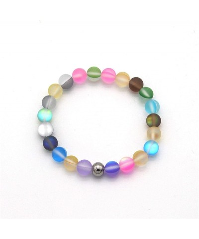 4 Pcs Mystic Mermaid Beaded Stretch Bracelet Handmade Round Glass 8mm Multicolor Matte Beads Elastic Shining Moonstone Beads ...