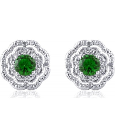 DiamondMuse Sterling Silver Prong Set Round Gemstone Flower Shape Stud Earrings Diamond Accent Jewelry for Women Emerald $14....