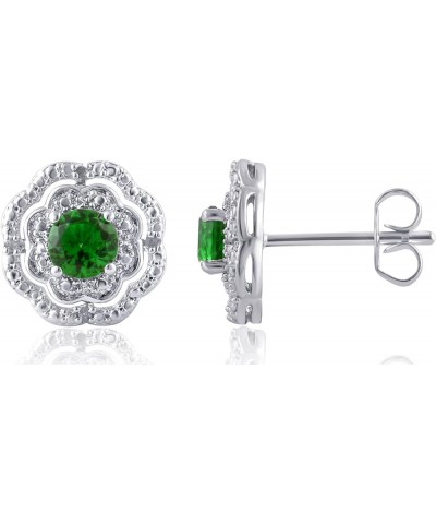 DiamondMuse Sterling Silver Prong Set Round Gemstone Flower Shape Stud Earrings Diamond Accent Jewelry for Women Emerald $14....