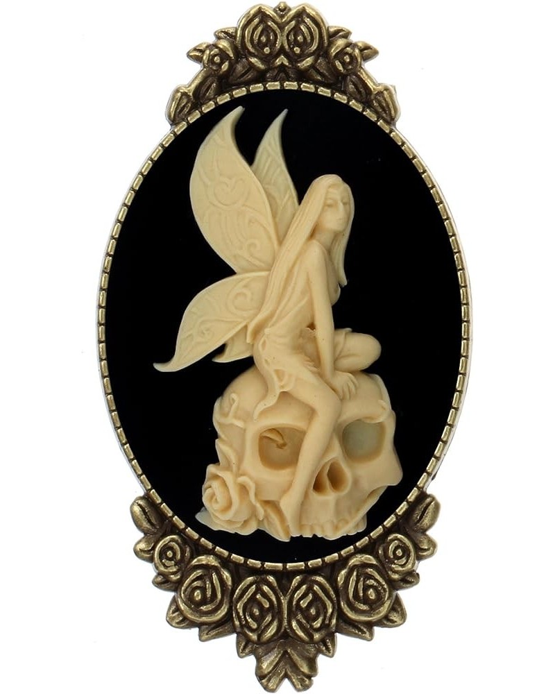 Cameo Style Brooch Pin Rose Decor Antique Brass Fashion Jewelry Pouch for Gift Queen Fairy $9.44 Brooches & Pins