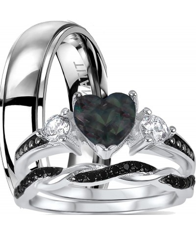 His Hers Wedding Ring Set TRIO 3 PCS Simulated Black Topaz Bridal Set Silver Black Titanium Him Her Her 6 - His 10 $49.39 Sets