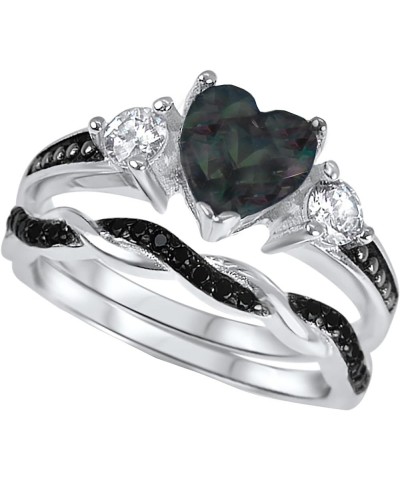 His Hers Wedding Ring Set TRIO 3 PCS Simulated Black Topaz Bridal Set Silver Black Titanium Him Her Her 6 - His 10 $49.39 Sets