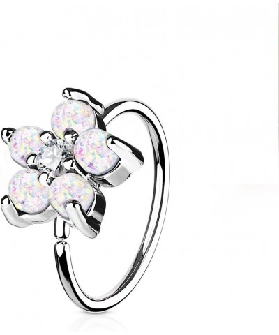 Opal Glitter Set Flower Petals CZ Center 316L Surgical Steel WildKlass Hoop Ring for Nose & Ear Cartilage White $8.50 Body Je...