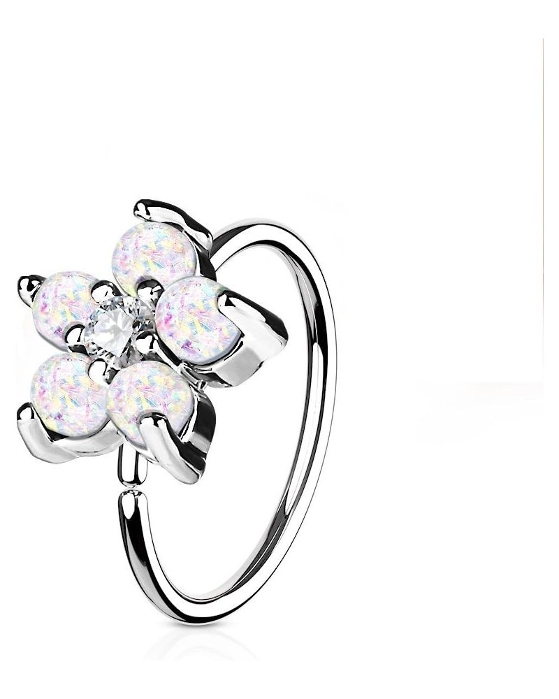 Opal Glitter Set Flower Petals CZ Center 316L Surgical Steel WildKlass Hoop Ring for Nose & Ear Cartilage White $8.50 Body Je...