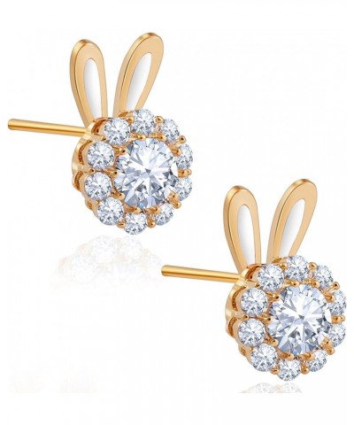 Easter Bunny Rabbit Cute Earrings - Gold Rectangle Cubic Zirconia Dangle Studs Earring for Women Teens Girls CZ - white $7.67...