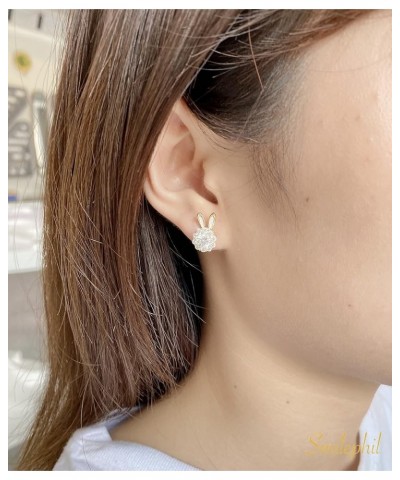 Easter Bunny Rabbit Cute Earrings - Gold Rectangle Cubic Zirconia Dangle Studs Earring for Women Teens Girls CZ - white $7.67...