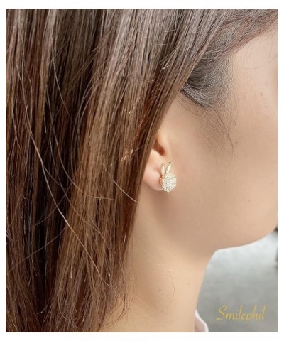 Easter Bunny Rabbit Cute Earrings - Gold Rectangle Cubic Zirconia Dangle Studs Earring for Women Teens Girls CZ - white $7.67...